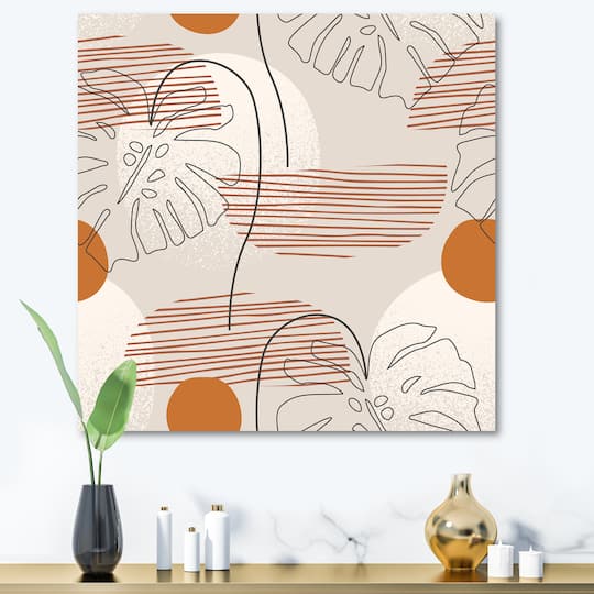 Designart - One Line Art Shapes & Abstract Monstera Leaf